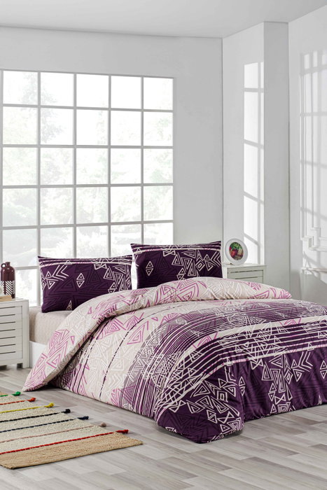 L'essentiel linge de maison Juego de fundas para edredón Pyramid Morado y Blanco, 200 x 220 cm